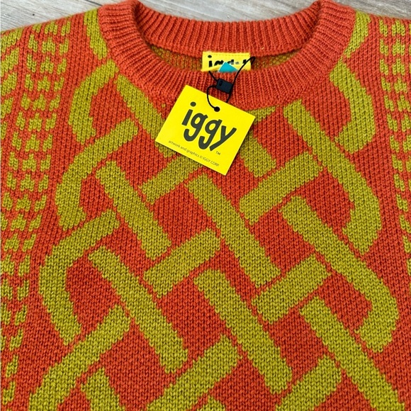 Mens Sweater Jacquard Sweater Cable Knit Sweater NWT Iggy NYC Medium - Picture 11 of 11